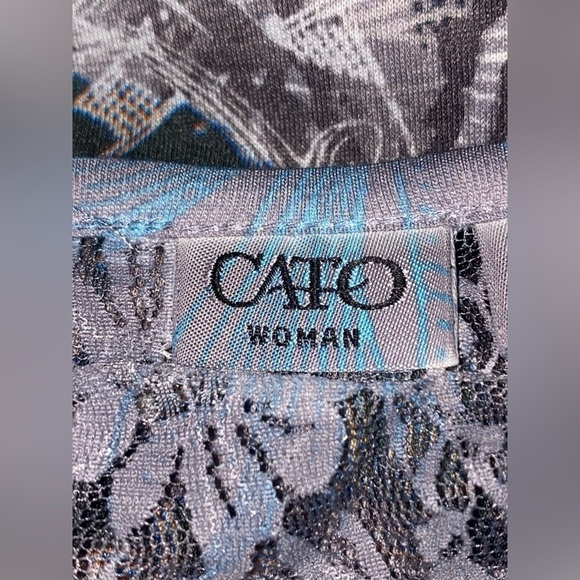 Cato Women Lace Inlay Studded Blouse 18/20W Black Wildflower Prairie Casual - Picture 3 of 8